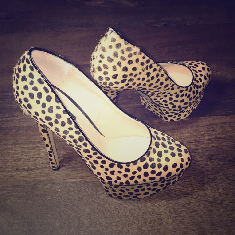 Shoemint Jess Leather & Pony Hair Platform Pump